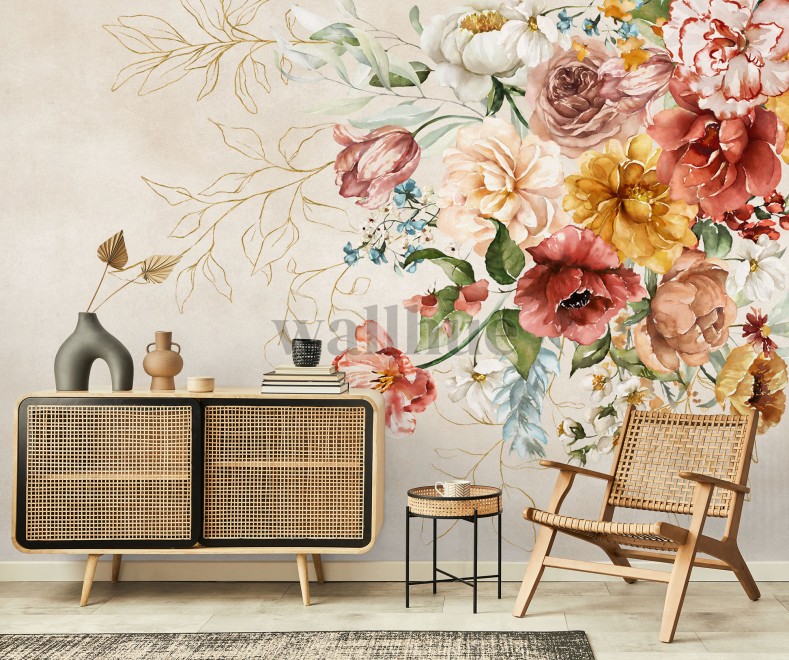 Watercolor Floral Bouquet Elegant Wallpaper Mural