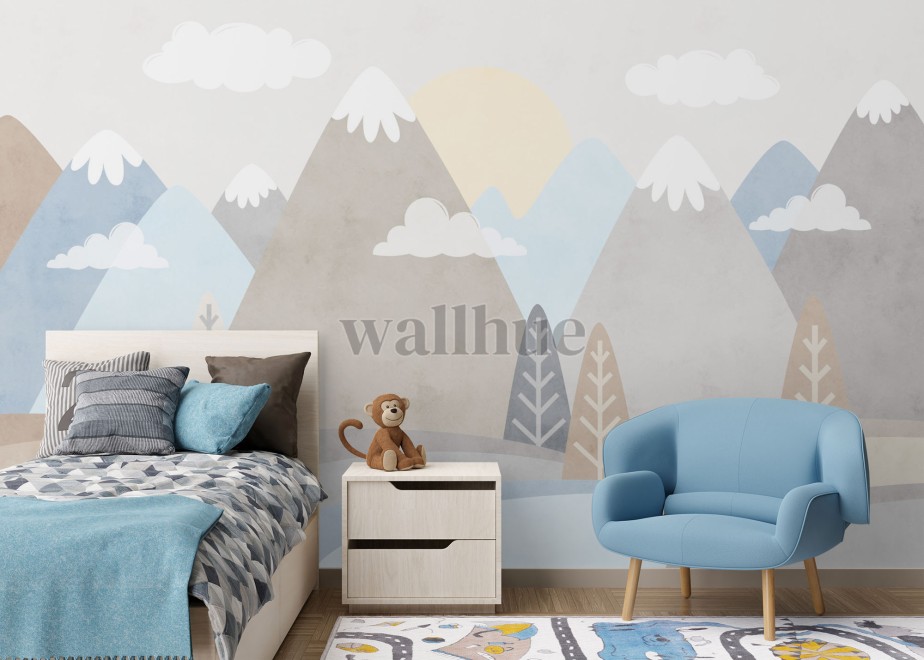 Serene Pastel Mountains Kids Wallpaper Mural