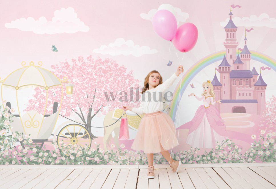 Pink Blossoms and Princess Castle Wallpaper Mural