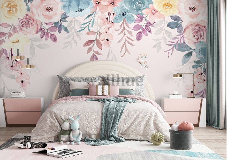 Springtime Flowers and Butterfly Wallpaper Mural