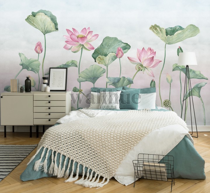 Watercolor Lotus Flower Wallpaper Mural