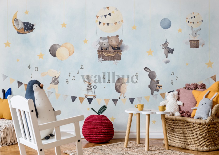 Cute Animals with Balloons Wallpaper Mural 