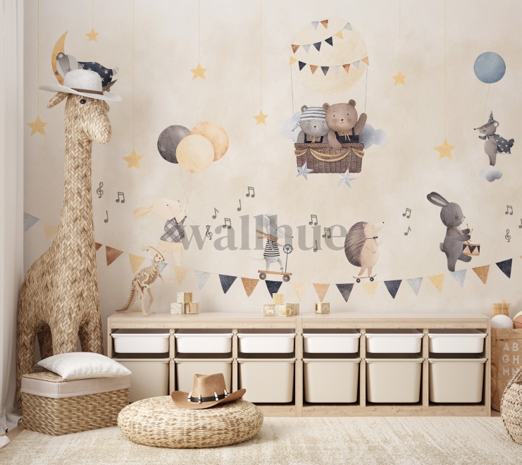 Cute Animals with Balloons Wallpaper Mural 