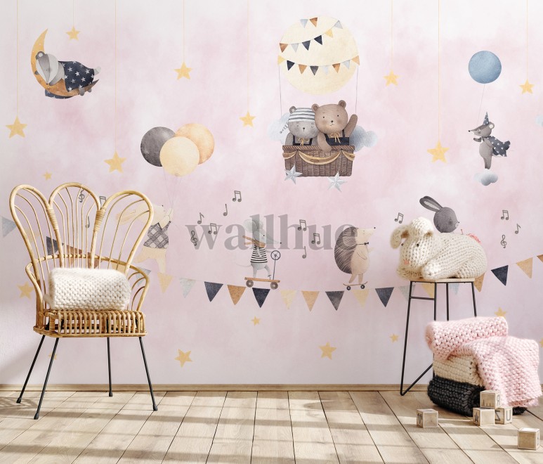 Cute Animals with Balloons Wallpaper Mural 