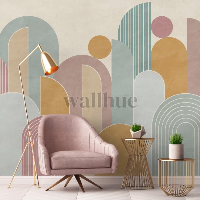 Colorful Geometric Arches Pastel Wallpaper Mural