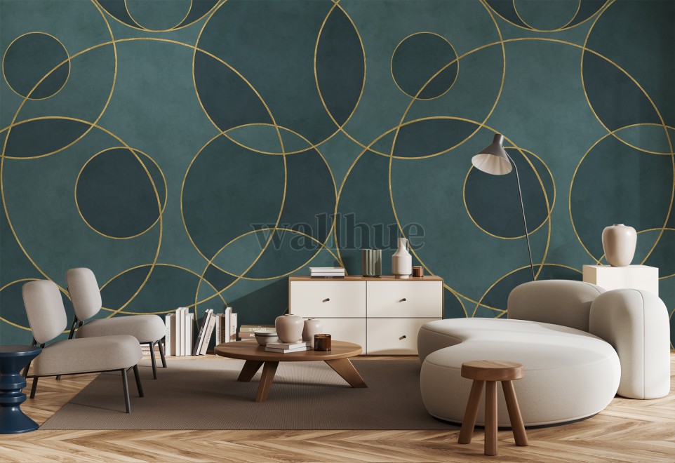 Opulent Circular Patterns Teal Wallpaper Mural