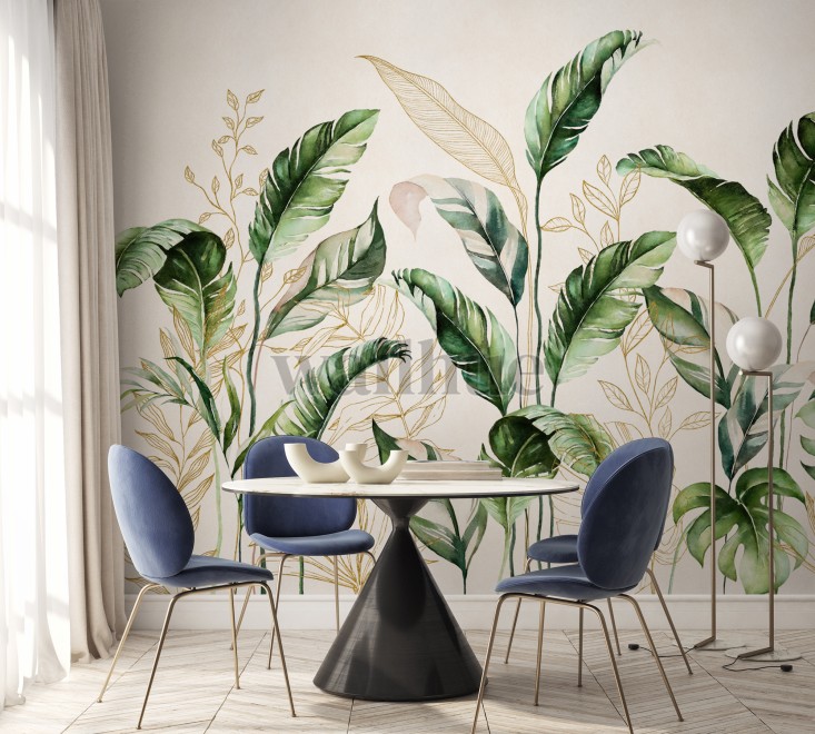 Botanical Watercolor Leaves Elegant Wallpaper Mural