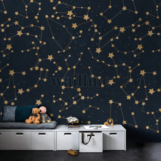 Astronomical Star Patterns Kids Room Wallpaper