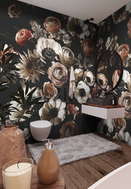 Midnight Florals Elegant Wallpaper Mural 