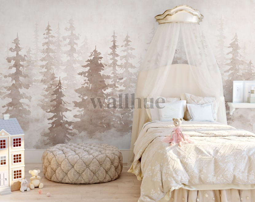 Misty Forest Silhouette Watercolor Wallpaper Mural