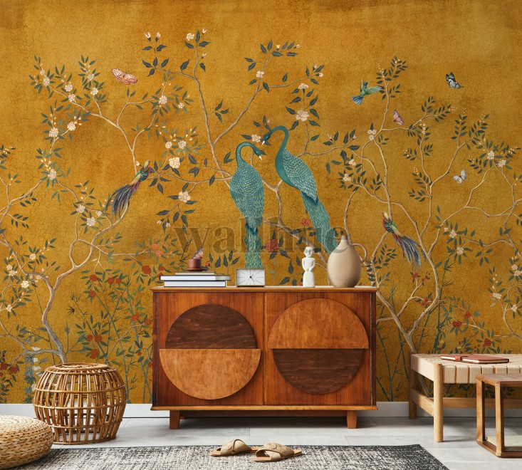 Chinoiserie Peacock and Blossom Wallpaper Mural