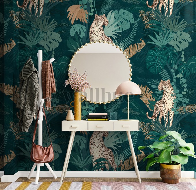 Elegant Jungle Leopard Pattern Wallpaper Mural