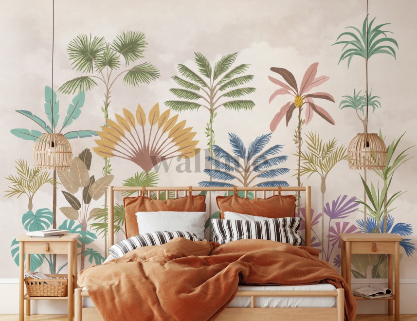 Tropical Palm Botanical Pastel Wallpaper Mural