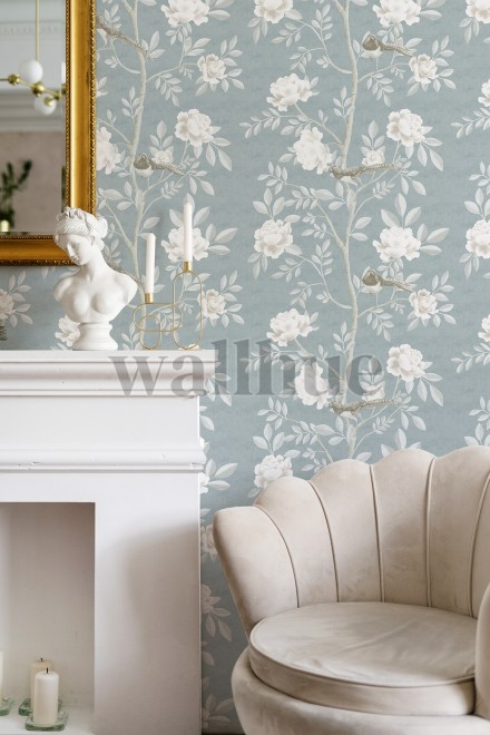 Serene Chinoiserie Garden Birds Wallpaper Mural