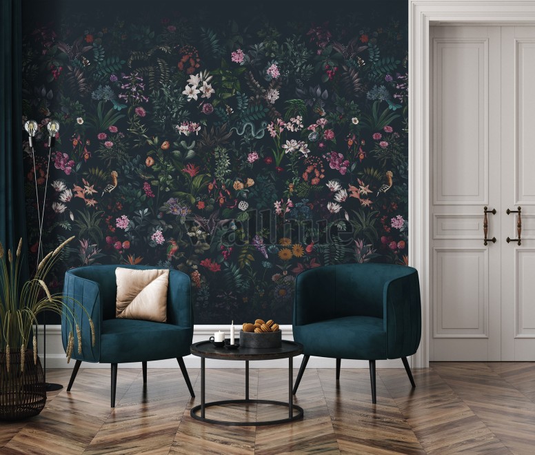 Enchanting Nocturnal Floral Garden Wallpaper Mural