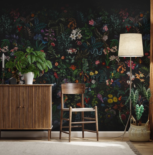 Enchanting Nocturnal Floral Garden Wallpaper Mural