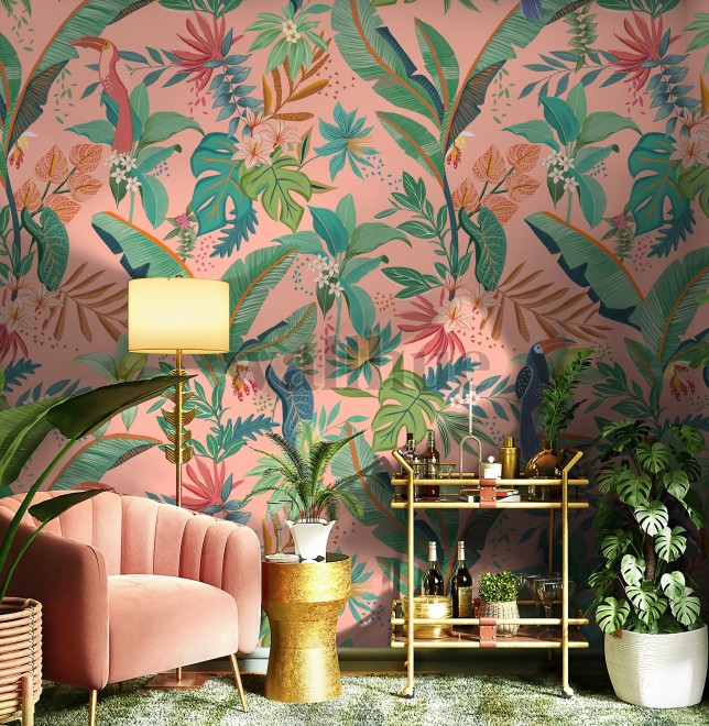 Tropical Paradise and Exotic Birds Wallpaper Mural