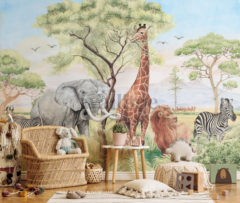 African Safari Panorama Wildlife Wallpaper Mural