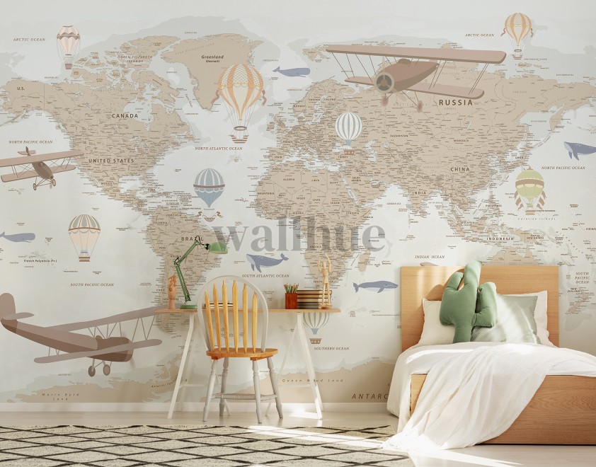 Classic Explorer Airplane World Map Wallpaper Mural