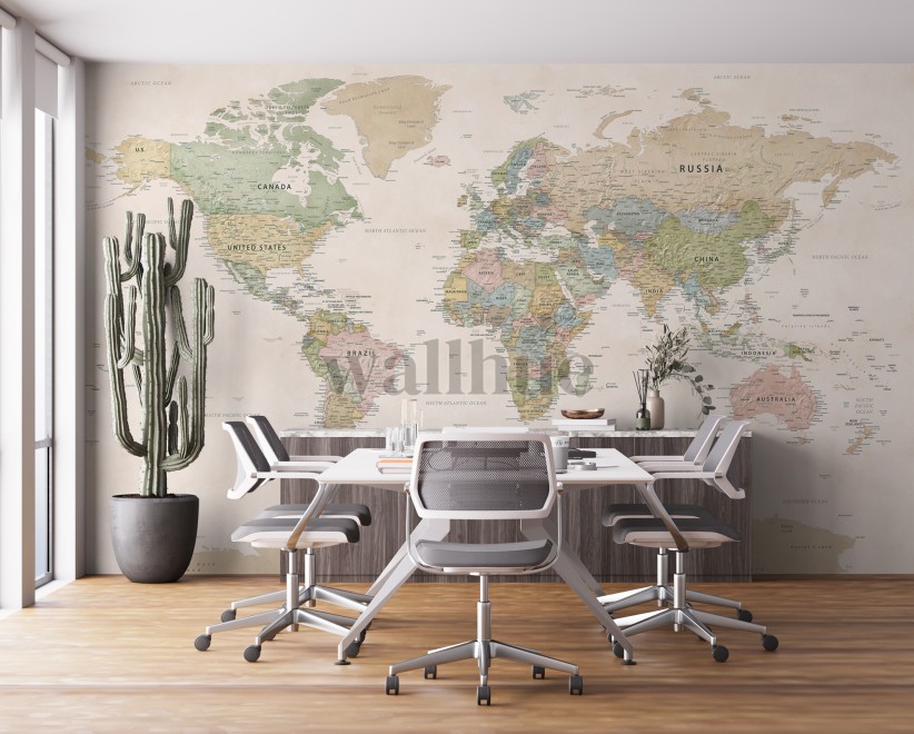 Educational Pastel World Map Wallpaper Mural