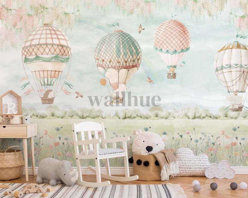 Pastel Dreamland Hot Air Balloon Wallpaper Mural