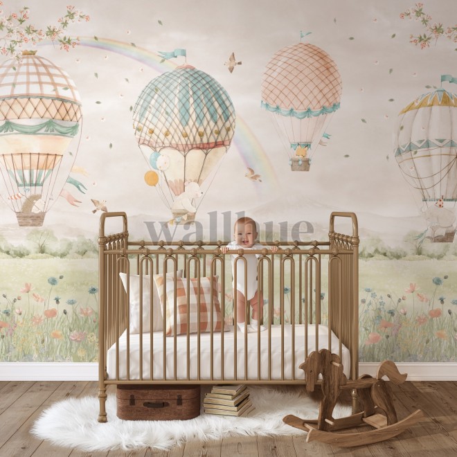 Pastel Dreamland Hot Air Balloon Wallpaper Mural