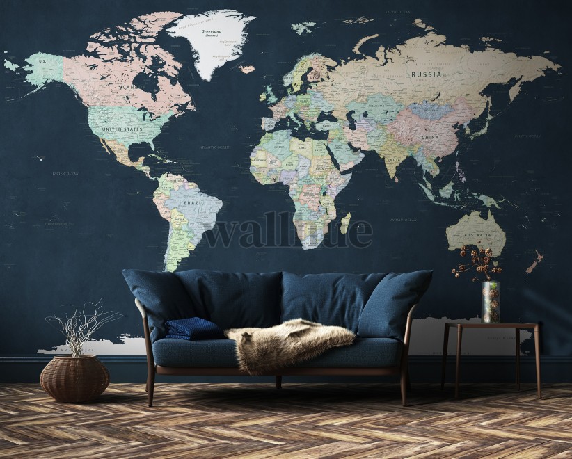 Political World Map Dark Background Wallpaper Mural