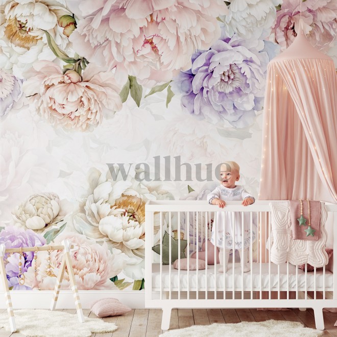 Elegant Pastel Peony Floral Wallpaper Mural 