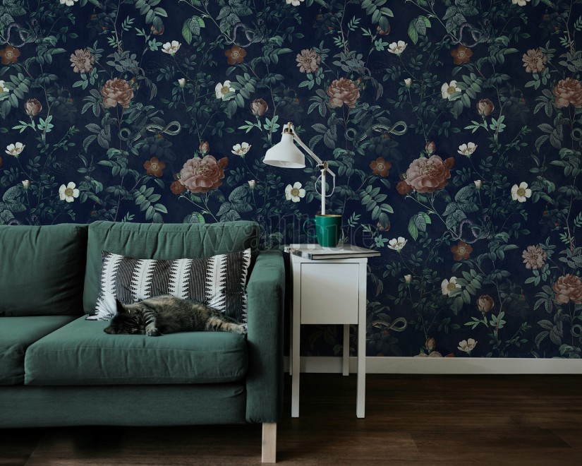 Vintage Botanical Floral Garden Dark Wallpaper Mural