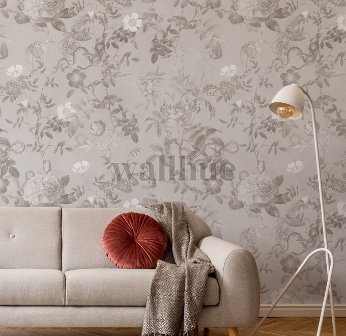 Vintage Botanical Floral Garden Dark Wallpaper Mural