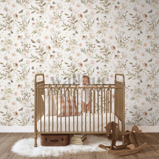 Kids Botanical Garden Wildflower Pattern Wallpaper Mural