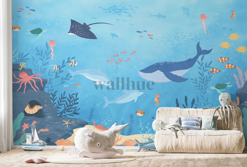 Kids Underwater Animals and Coral Reef Wallpaper Mural