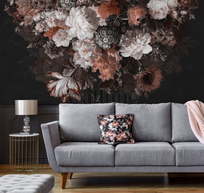 Enchanted Dark Dutch Floral Bouquet Wallpaper Mural