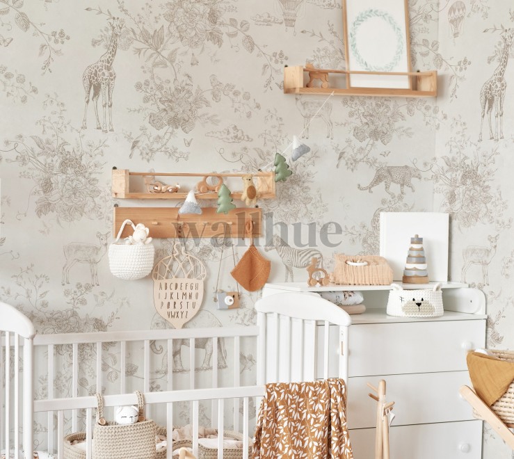 Kids Whimsical Safari Animal and Floral Wallpaper Mural Kids Whimsical Safari Animal and Floral Wallpaper Mural