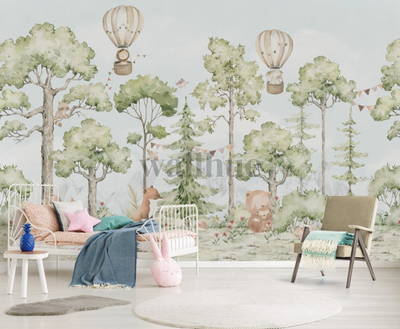 Cute Forest Animals with Balloon Wallpaper Mural Cute Forest Animals with Balloon Wallpaper Mural