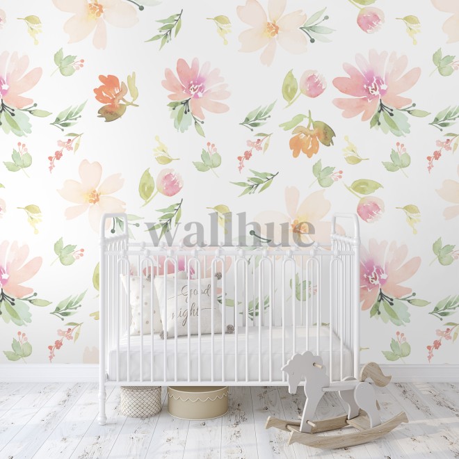 Delicate Watercolor Florals Wallpaper Mural