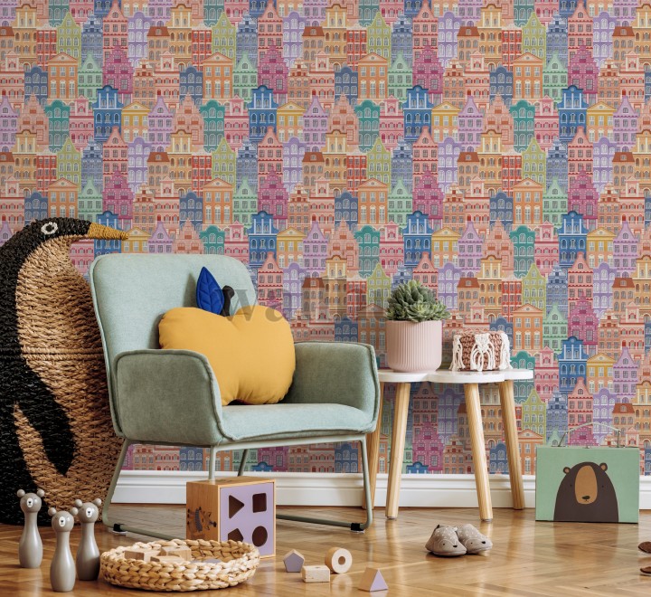 Whimsical Townhouse World for Kids Wallpaper Mural