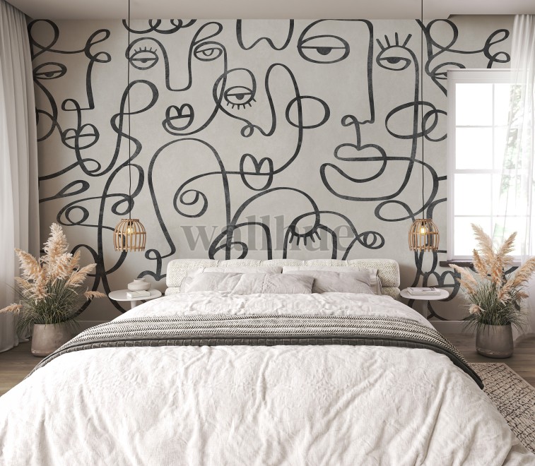 Abstract Line Art Neutral Tones Wallpaper Mural