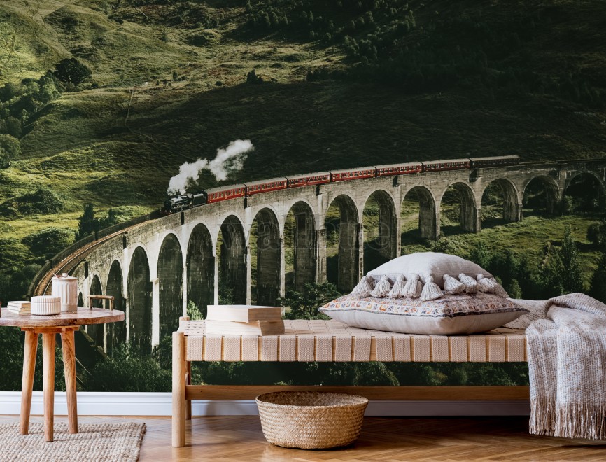 Classic Train in Forest Wallpaper Mural