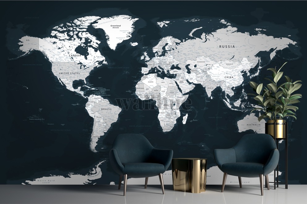 Stylish Geographical World Atlas Map Wallpaper Mural