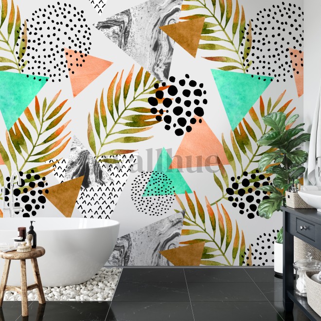 Abstract Botanical Leaves Shapes Wallpaper Mural