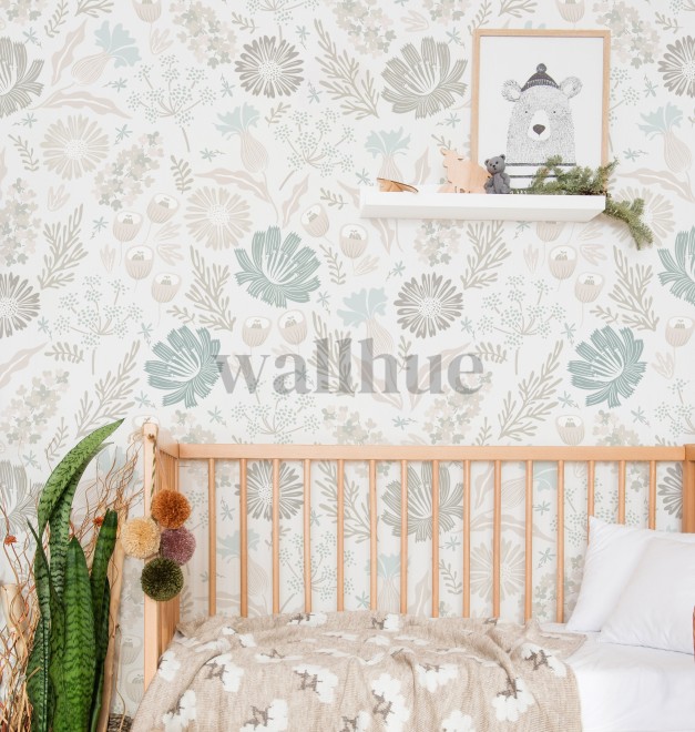 Kids Soft Color Floral Botanical Wallpaper Mural