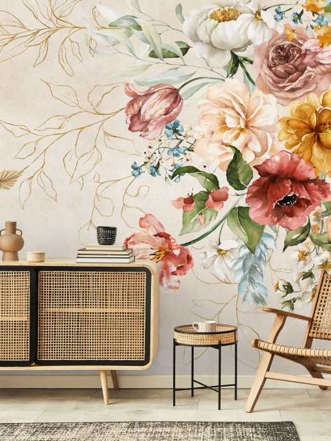 Watercolor Floral Bouquet Elegant Wallpaper Mural