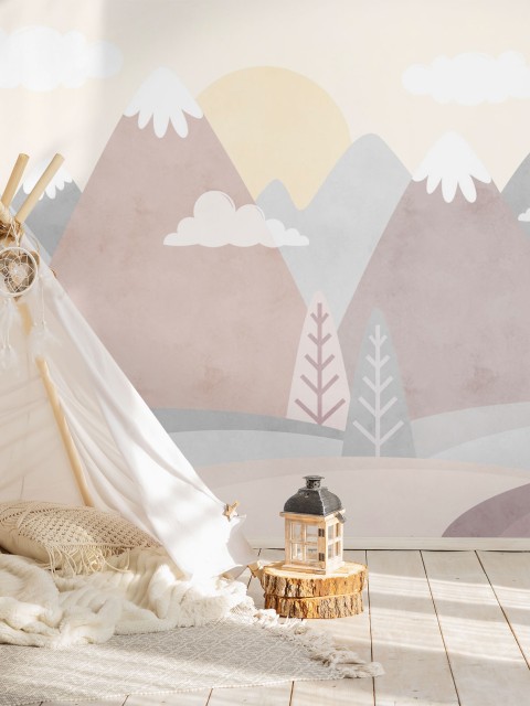 Serene Pastel Mountains Kids Wallpaper Mural