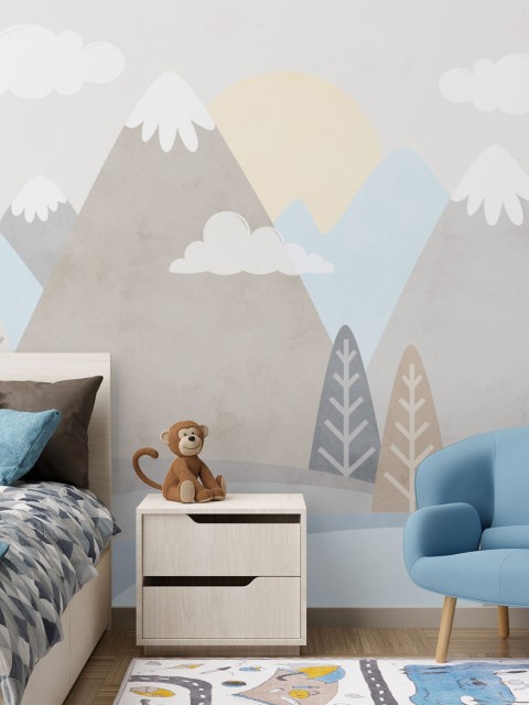 Serene Pastel Mountains Kids Wallpaper Mural