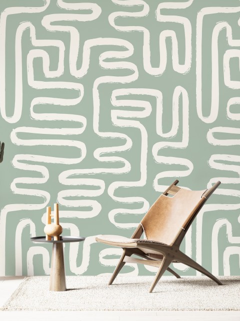 Abstract Minimalist Maze Pattern Wallpaper Mural