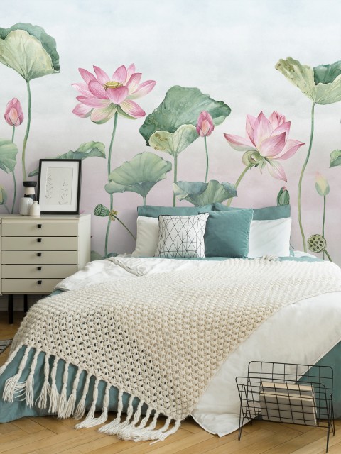 Watercolor Lotus Flower Wallpaper Mural