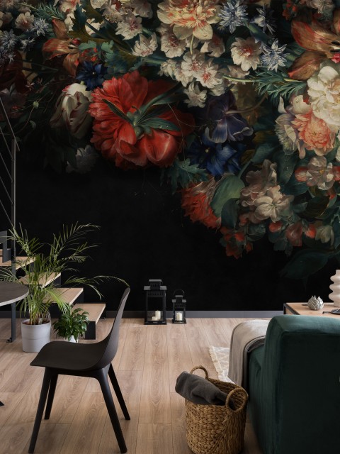 Elegant Dark Floral Blooms Wallpaper Mural