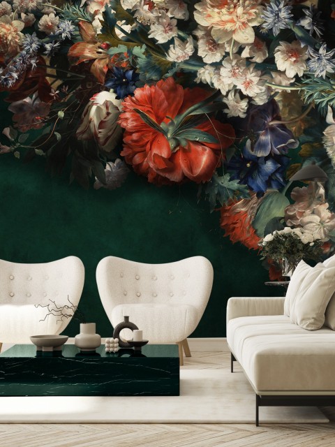 Elegant Dark Floral Blooms Wallpaper Mural
