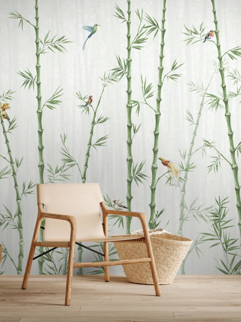 Asian Bamboo Forest with Birds Wallpaper Mural